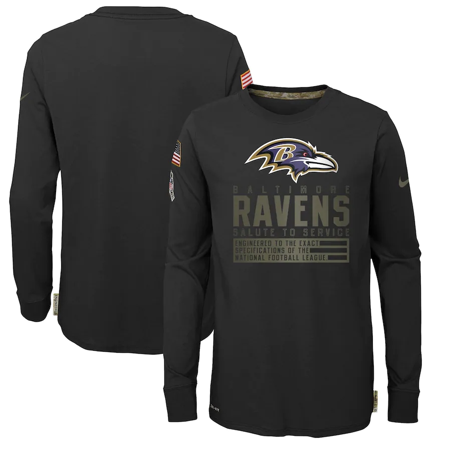 Nike Baltimore Ravens Youth Black Salute to Service Long Sleeve TShirt->new orleans saints->NFL Jersey